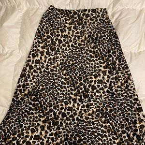 Express x Rocky Barnes Leopard Print Midi Skirt